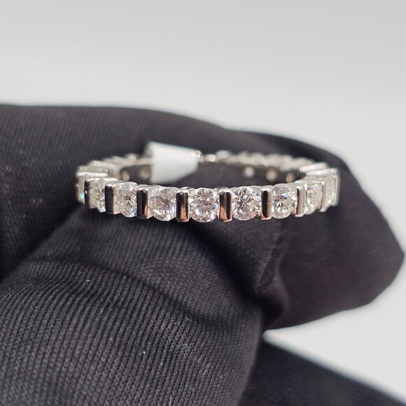 Sterling Silver 925 Rhodium Plated Moissanite Eternity Band 2.75mm Ring - Picture 11 of 12